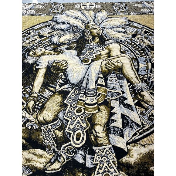 Tlaxcala Textiles Mayan Warrior Princess Blanket Yellow/Black 85 1/2” X 81” In. - Picture 6 of 10